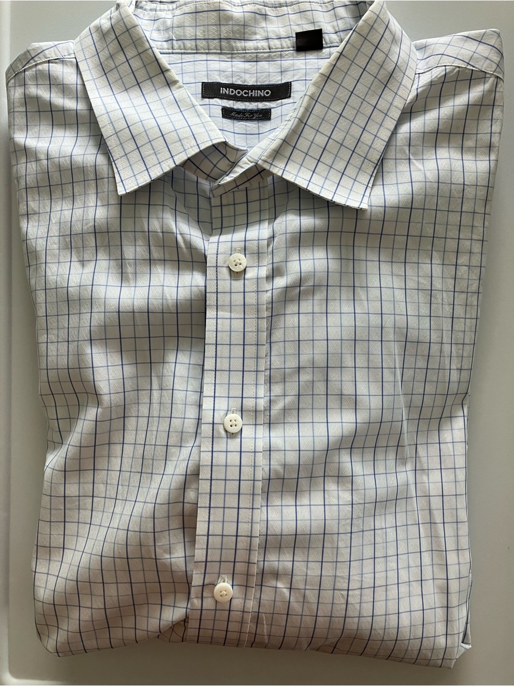 Indochino White Dress Shirt with Blue Windowpane